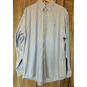 Brooks Brothers 346 Original Polo Button Shirt Non-Iron Preppy Blue Striped Sz L